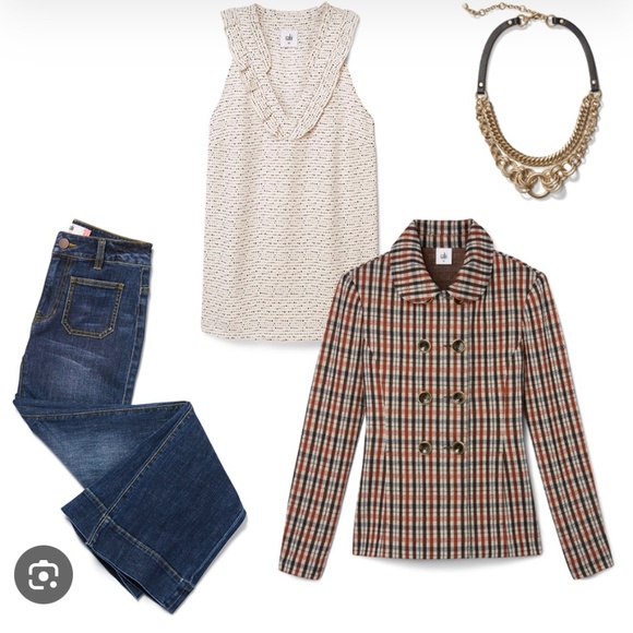 CAbi plaid double-breasted blazer jacket size M — rust / black / cream tones - Picture 6 of 6